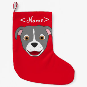 Calcetín Navideño Pequeño Pitbull gris hace frente con el resplandor blanco