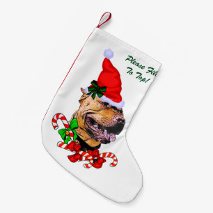 Calcetín Navideño Pequeño Pitbull Terrier americano feliz