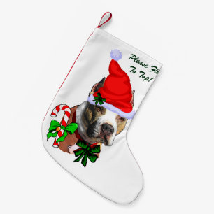 Calcetín Navideño Pequeño Pitbull Terrier americano feliz