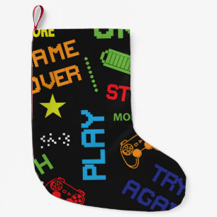 Calcetín Navideño Pequeño Pixel Game Style: Resumen sin problemas.