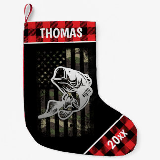 Calcetín Navideño Pequeño Placa de pesca de cruz con bandera de camuflaje pe