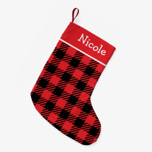 Calcetín Navideño Pequeño Placa personalizada de búfalo negro y rojo