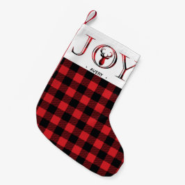 Calcetín Navideño Pequeño Plaid Personalized Joy Navidades