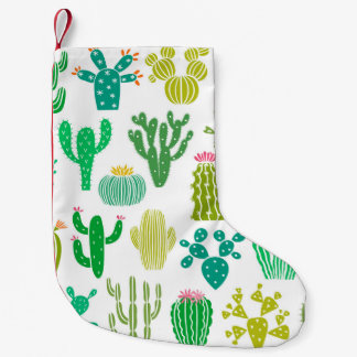 Calcetín Navideño Pequeño Planta de cactus: conjunto floral vintage.