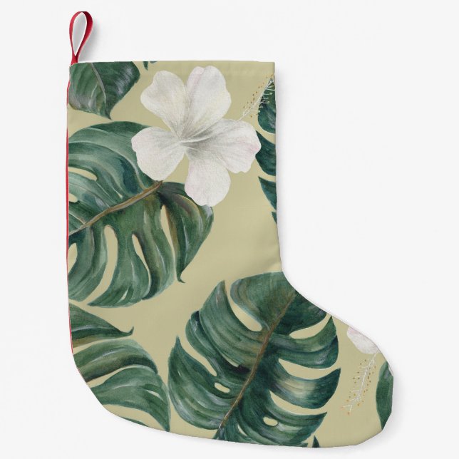 Calcetín Navideño Pequeño Plantas acuarelas tropicales: patrón sin soldadura (Anverso)