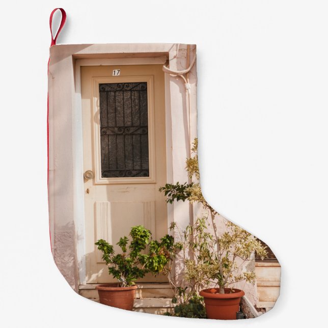 CALCETÍN NAVIDEÑO PEQUEÑO PLANTAS DE HOJAS VERDES (Anverso)