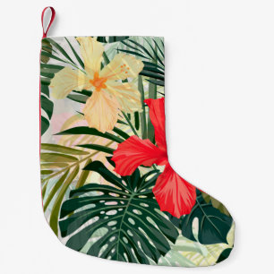 Calcetín Navideño Pequeño Plantas tropicales hawaianas, flores de colores.