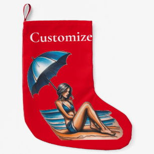 Calcetín Navideño Pequeño Playa de Chica bikini Napping Thunder_Cove