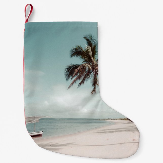 Calcetín Navideño Pequeño Playa junto a la palmera de coco (Anverso)