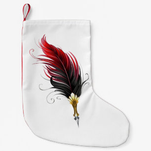 Calcetín Navideño Pequeño Pluma de plumas rojas con nido de oro