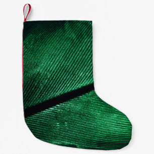 Calcetín Navideño Pequeño Pluma Verde, Hermosa Textura De Patrón.