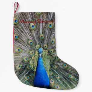 Calcetín Navideño Pequeño Plumaje lleno del pavo real azul