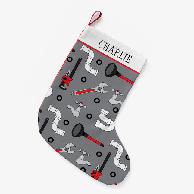 Calcetín Navideño Pequeño Plumber DIYer and Handyman (Frente (Colgado))