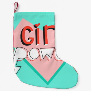 Calcetín Navideño Pequeño Poder chica. Diseño lindo con eslogan gráfico bril
