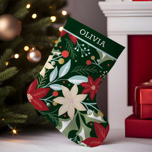 Calcetín Navideño Pequeño Poinsettia Botánica Floral Navidad