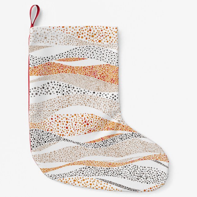 Calcetín Navideño Pequeño Pointillism Wavy Polka: Textil de Doodle lindo (Anverso)