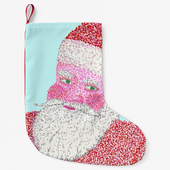 Calcetín Navideño Pequeño Pointillismo Navidades de cabeza de Santa Face (Anverso)