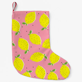 Calcetín Navideño Pequeño Polka rosa caótica de los lémulos: patrón cítrico