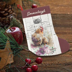 Calcetín Navideño Pequeño Pollo de hierba floral de granja