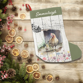 Calcetín Navideño Pequeño Pollos de rock floral de plymouth de Francia