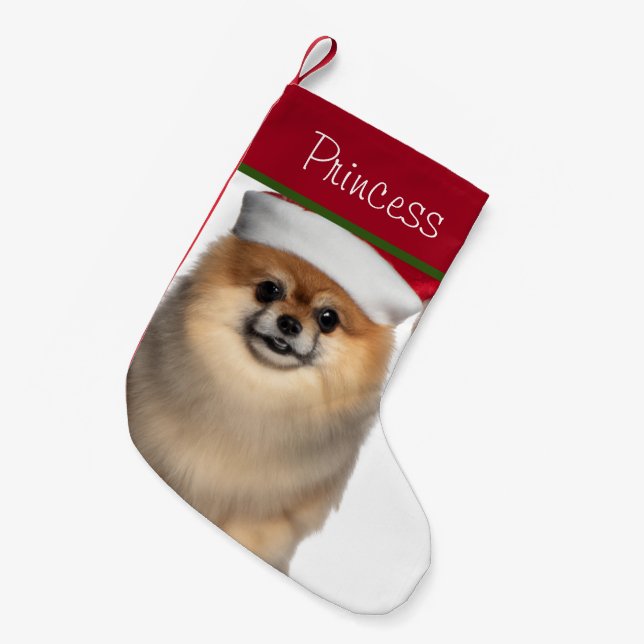 Calcetín Navideño Pequeño Pomerania Con Sombrero Santa Navidades Pequeños Al (Frente (Colgado))