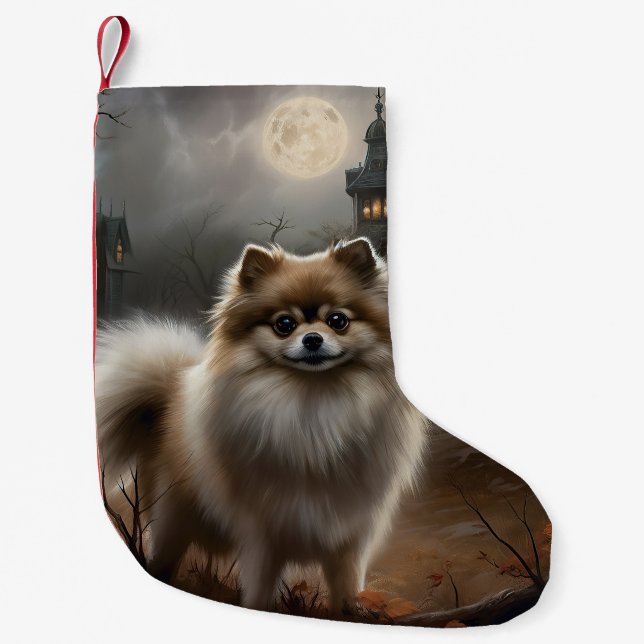 Calcetín Navideño Pequeño Pomerania Halloween Scary (Anverso)