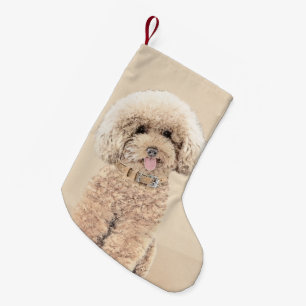 Calcetín Navideño Pequeño Poodle (Juguete, Miniatura) Pintura Original Perro