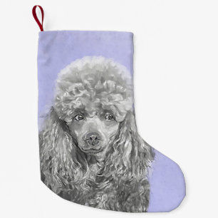 Calcetín Navideño Pequeño Poodle Miniatura Juguete Arte Perro Gris Plateado