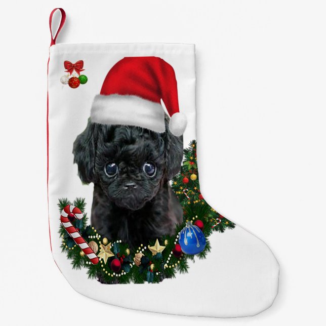 Calcetín Navideño Pequeño Poodle Navidad  (Anverso)