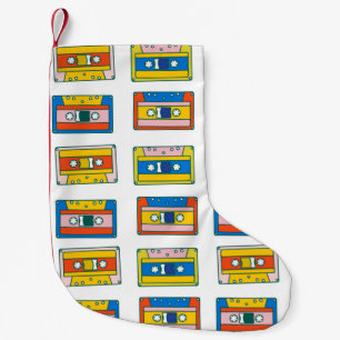 Calcetín Navideño Pequeño Pop art 90s patrón sin fisuras de casetes musical