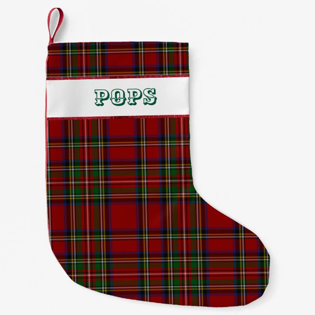 Calcetín Navideño Pequeño Pops Stewart Plaid (Anverso)