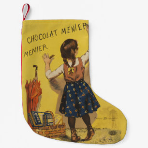 Calcetín Navideño Pequeño Póster francés vintage de Chocolat Menier arte de