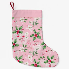 Calcetín Navideño Pequeño Pretty Pink Holly and Berries Christmas Stocking
