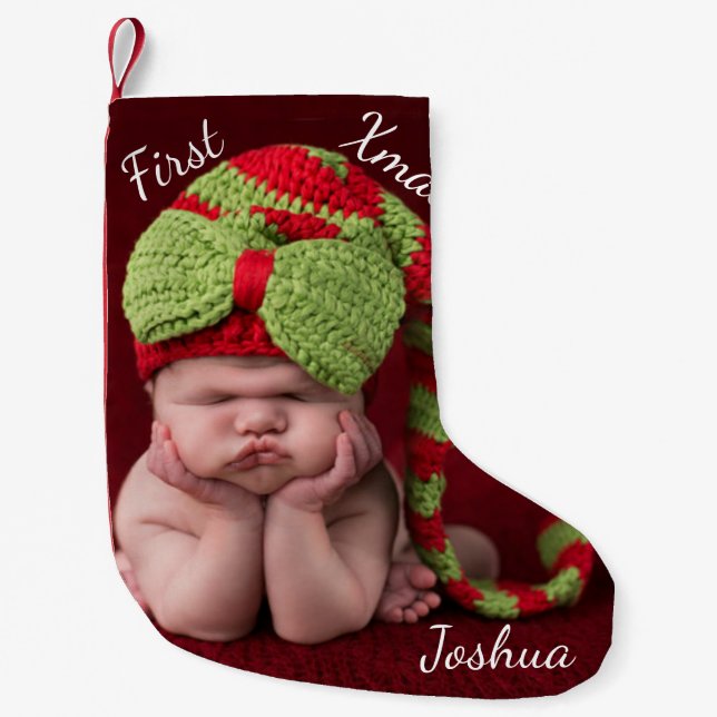 Calcetín Navideño Pequeño Primer MONOGRAMA navideño de bebé (Anverso)
