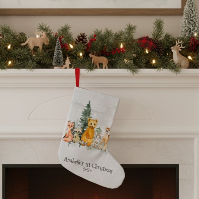 Calcetín Navideño Pequeño Primera Navidad del Bebé Acuarela Animal del Bosqu (Subido por el creador)