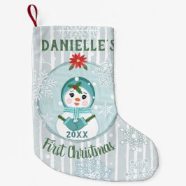 Calcetín Navideño Pequeño Primera Personalizado de Navidad Niña Niña Snowman