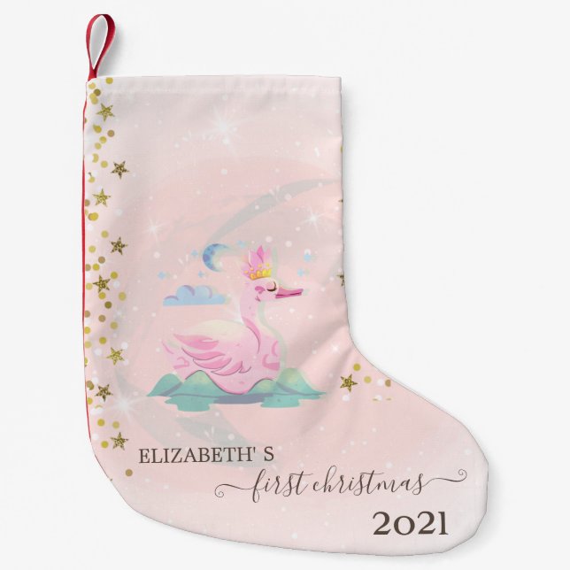 Calcetín Navideño Pequeño Primeras Estrellas de Cisne de Navidad (Anverso)