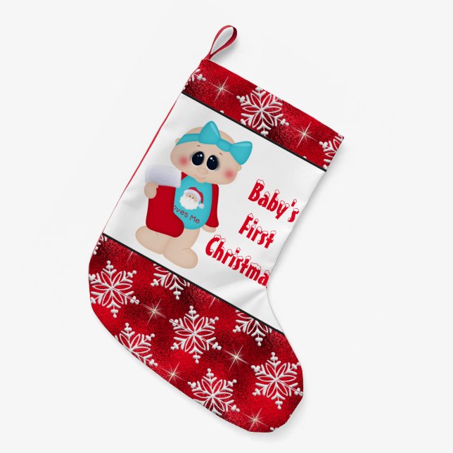 Calcetín Navideño Pequeño Primeras reservas navideñas de bebé (Frente (Colgado))