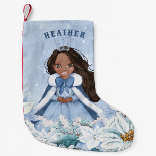 Calcetín Navideño Pequeño Princesa africana de invierno con nieve