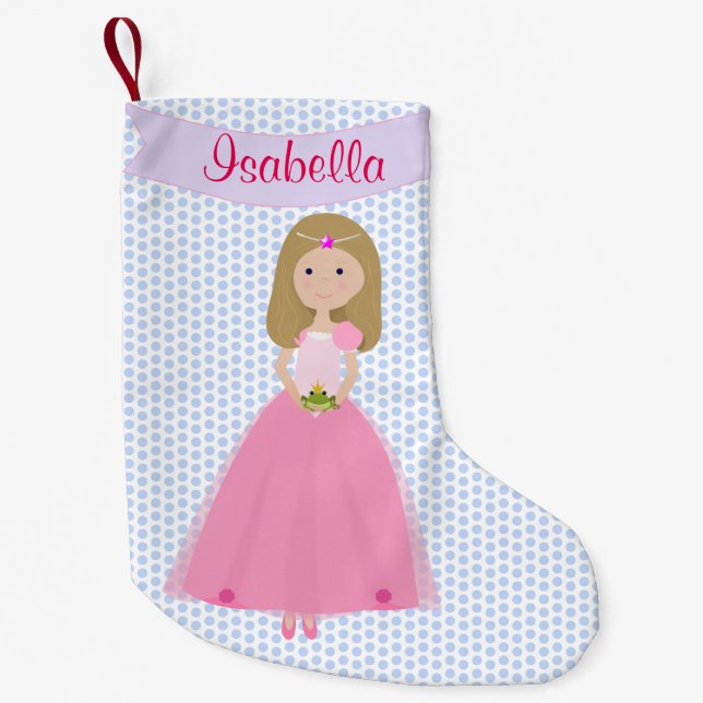 Calcetín Navideño Pequeño Princesa de cabello dorada personalizada (Anverso)