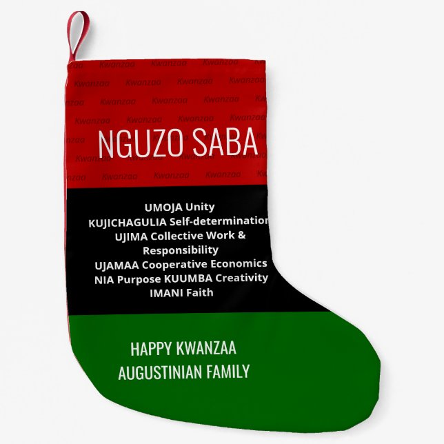 Calcetín Navideño Pequeño Principios personalizados de NGUZO SABA 7 Feliz Kw (Anverso)