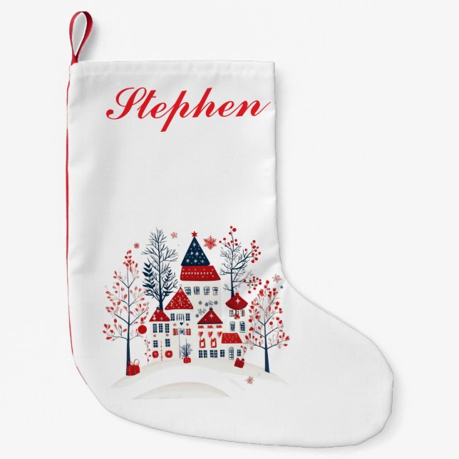 Calcetín Navideño Pequeño Pueblo nórdico con un toque personal (Anverso)