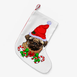Calcetín Navideño Pequeño Pug Navidades Merry