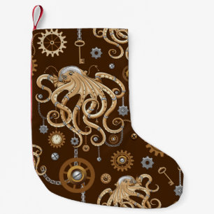 Calcetín Navideño Pequeño Pulpo Steampunk Retro Fantasía Mecánica