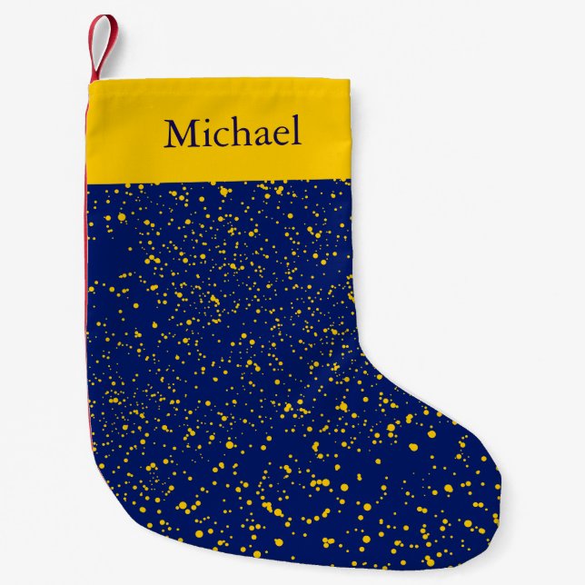 Calcetín Navideño Pequeño Puntos amarillos del confeti en día de fiesta azul (Anverso)