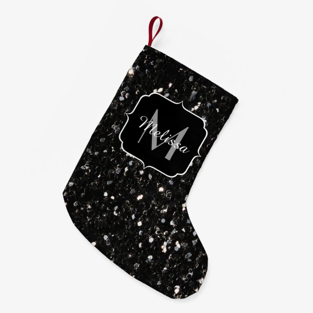Calcetín Navideño Pequeño Purpurina brillante blanco y negro brillante espum (Frente (Colgado))