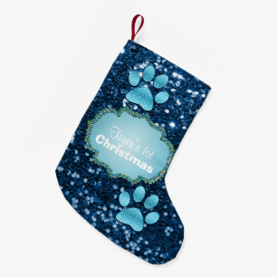 Calcetín Navideño Pequeño Purpurina De Burros Azules De Puppy Paws
