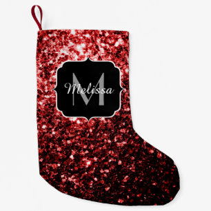 Calcetín Navideño Pequeño Purpurina de imitación rojo oscuro enciende glamou