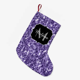 Calcetín Navideño Pequeño Purpurina morado ultravioleta chispa Monograma