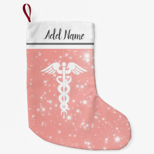 Calcetín Navideño Pequeño Purpurina rosado de Rubor del caduceo médico de l